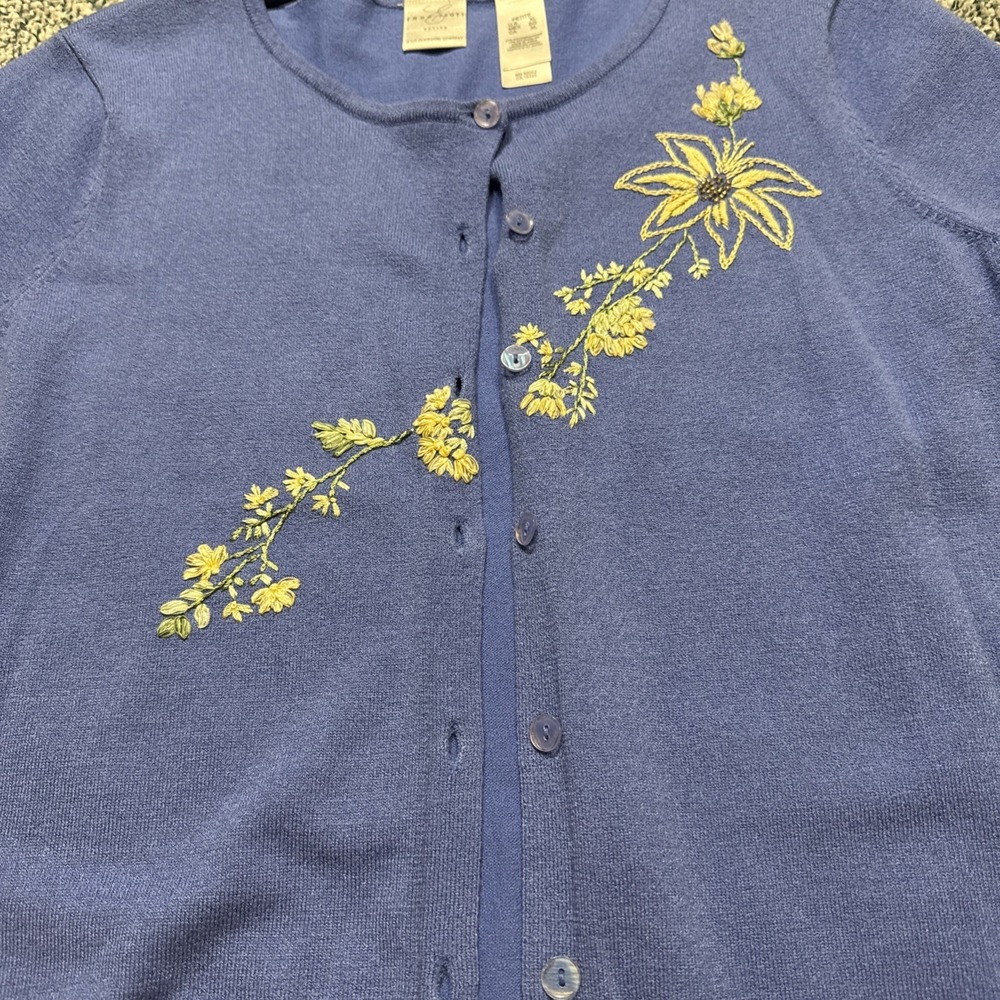 Emma James Petite XL Cardigan Blue Embroidered Short Sleeve - Picture 4 of 11